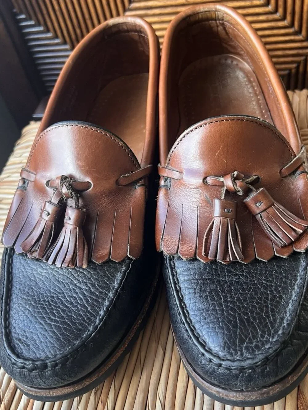 Allen Edmonds Nashua Shoes Mens 9.5 D  Kiltie Pebbled Black Leather Loafers